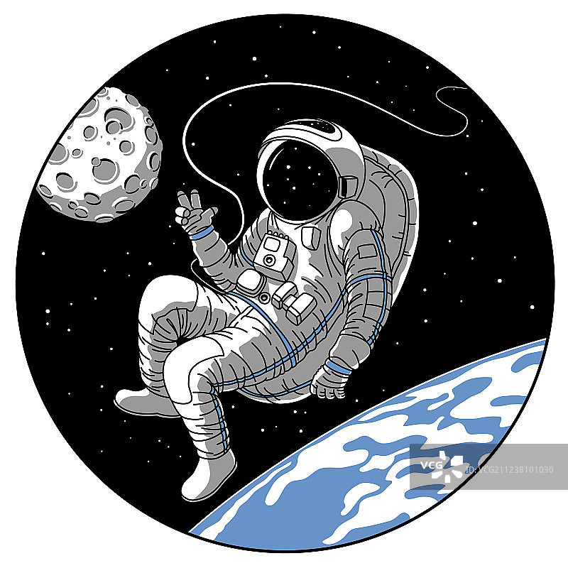 宇航员或宇航员在开放空间素描图片素材