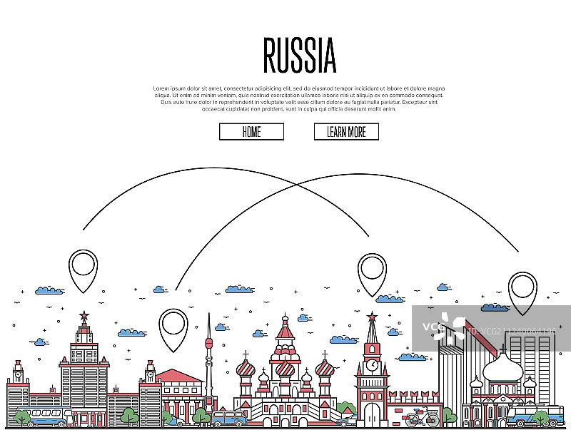 旅行俄罗斯海报在线性风格图片素材