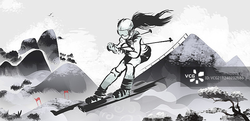 滑雪插画图片素材