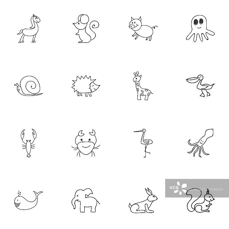 一组16可编辑的动物图标包括符号图片素材