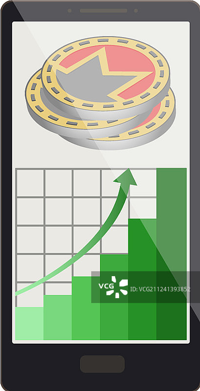门罗币与增长图表上的手机屏幕图片素材
