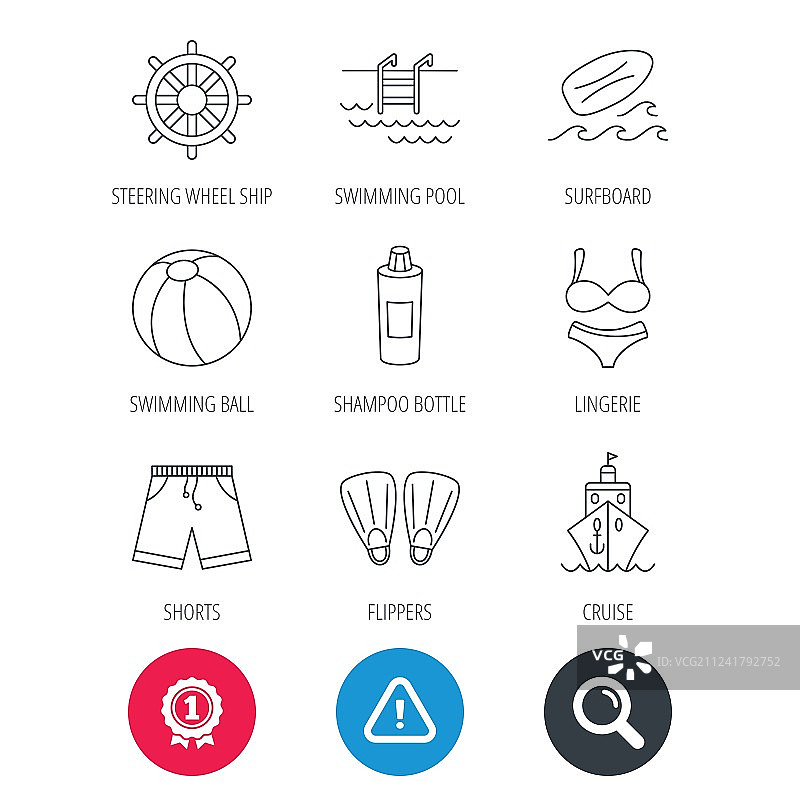 冲浪板游泳池和泳裤图标图片素材