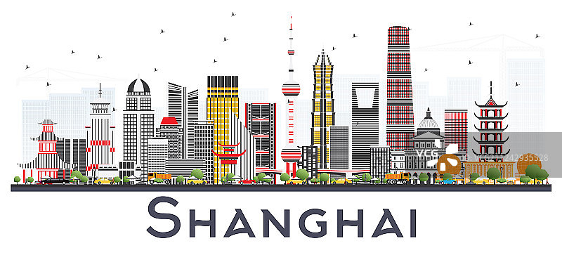 上海中国城市天际线与彩色建筑图片素材