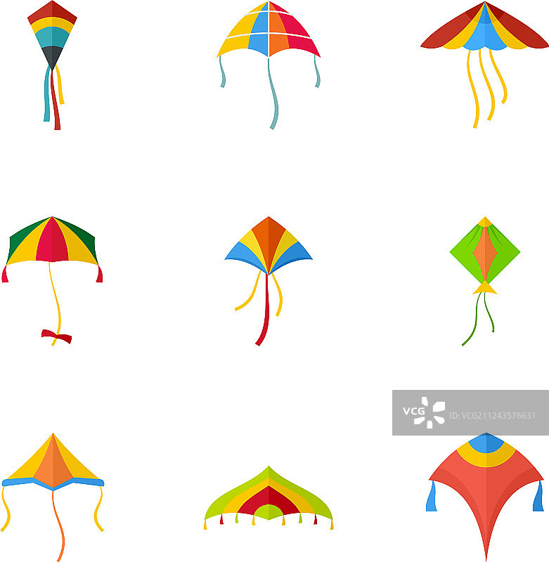 五颜六色的风筝图标设置平风格图片素材