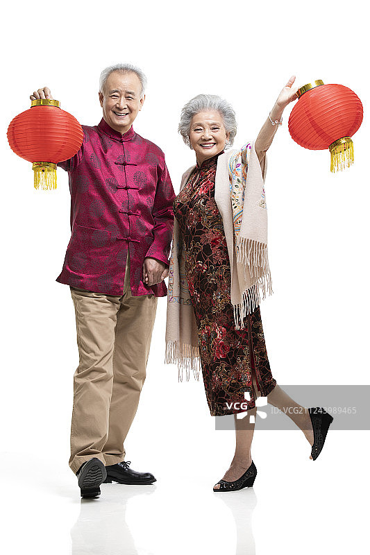 快乐的老年夫妇拜年图片素材