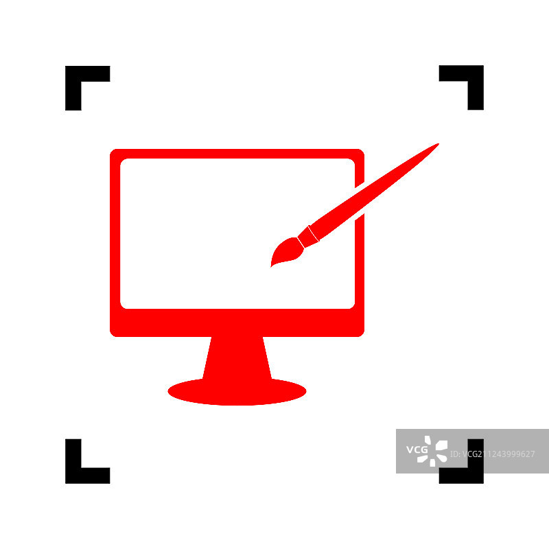 显示器与刷子标志内红色图标图片素材