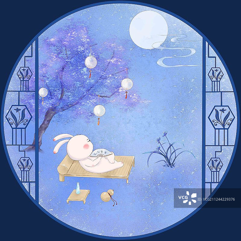 兔兔的月亮生活-纳凉图片素材