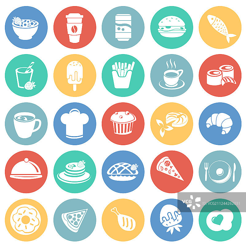 食物和饮料设置在颜色圈背景图片素材