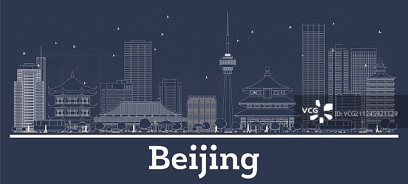 用白色勾勒出北京中国城市的天际线图片素材
