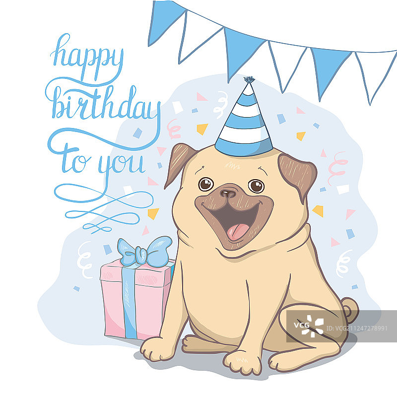 生日贺卡和可爱的卡通狗图片素材