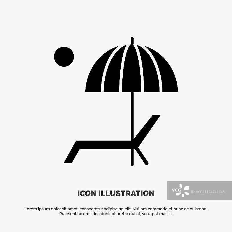 海滩伞长凳享受夏季实心字形图标图片素材