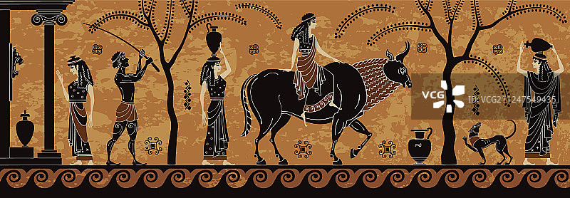 古代神话场景黑色人物陶器图片素材