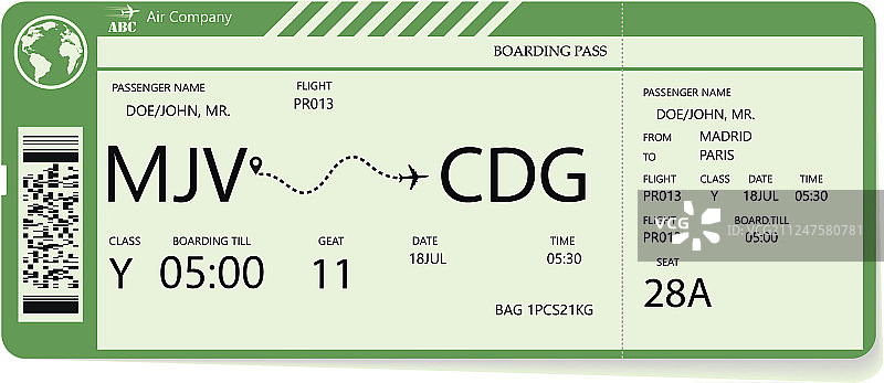 绿色模式的登机牌票图片素材