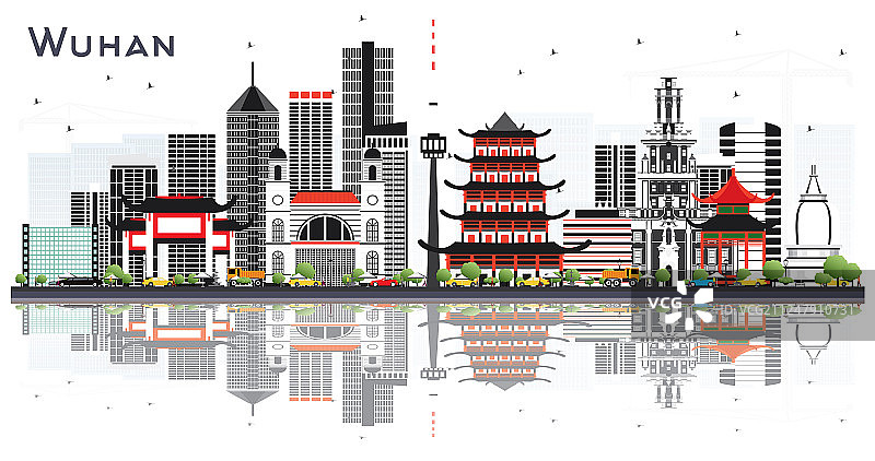 中国武汉城市天际线与灰色的建筑物和图片素材