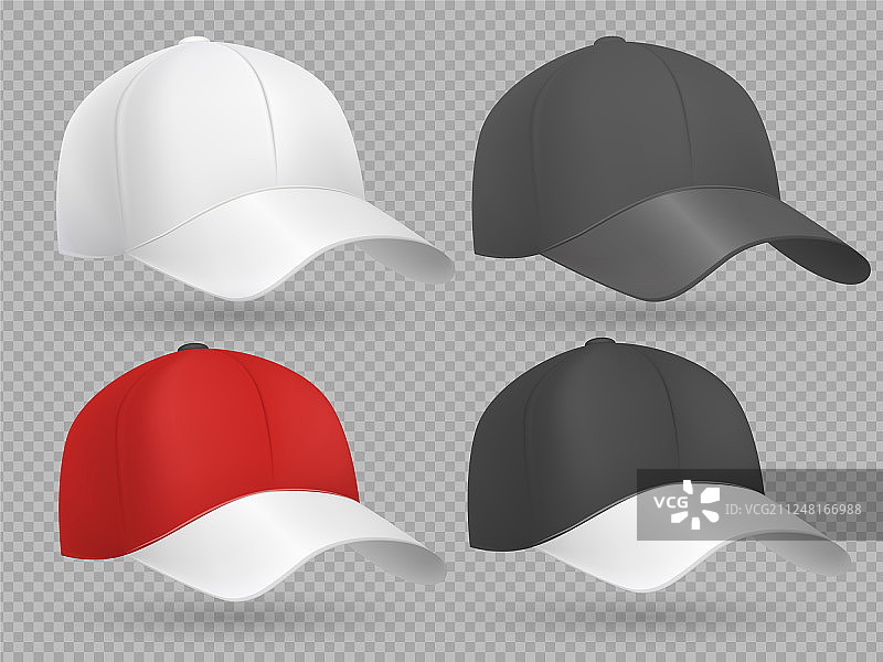 逼真的棒球帽黑、白、红图片素材
