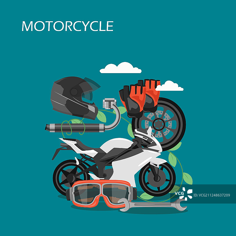 摩托车配件平面风格设计图片素材