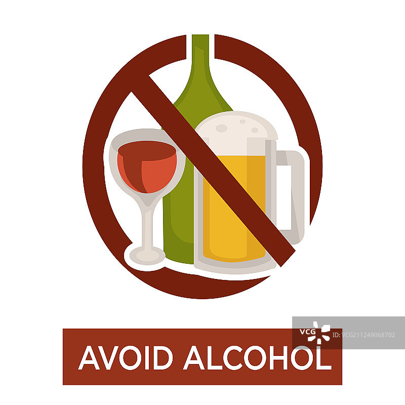 避免酒精警告交叉的啤酒和葡萄酒图标图片素材