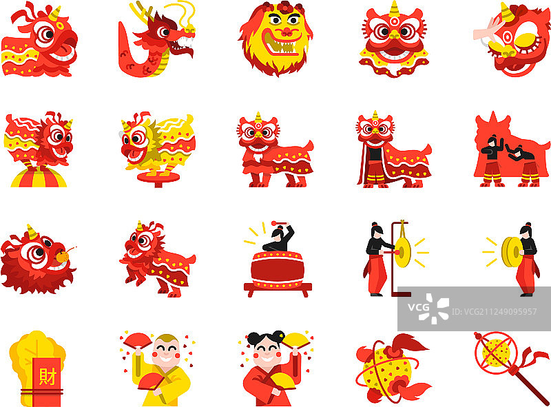 中国舞狮线的图标设置图片素材