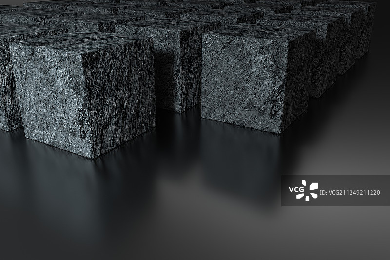 排列整齐的黑色岩石方块，三维渲染图片素材