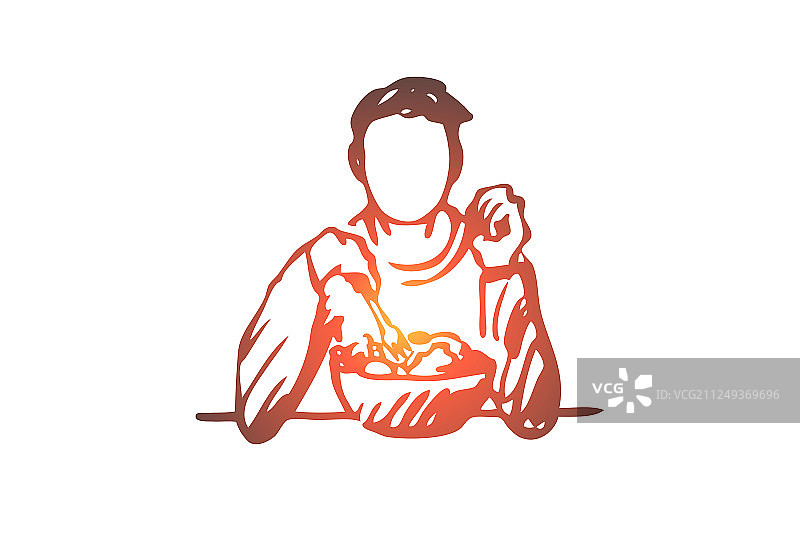 男人吃沙拉的营养概念图片素材