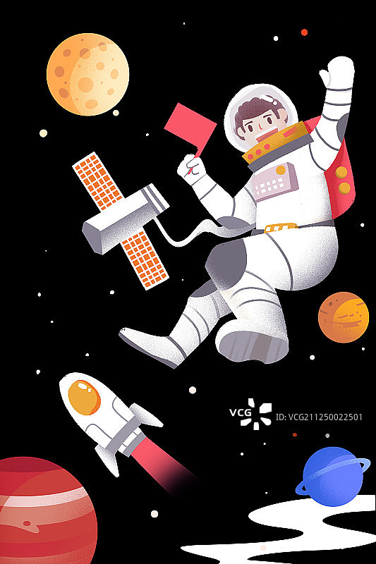 卡通手绘中国航天日宇航员太空星空工作插画图片素材