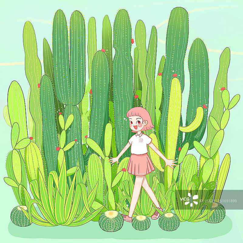 沙生植物和小女孩图片素材