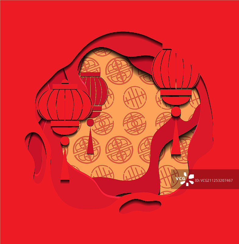 中国红色贺卡与3d中国灯笼图片素材