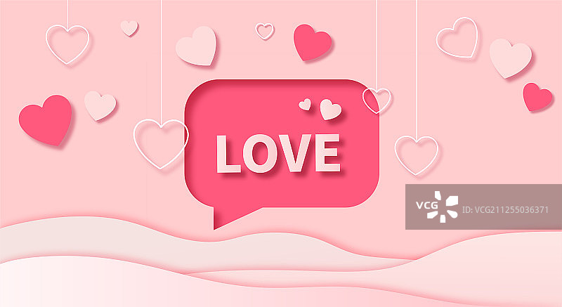 浪漫情人节促销活动剪纸风展板插画粉色背景图片素材