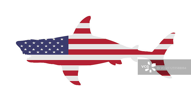 美国国旗在鲨鱼剪影孤立图片素材