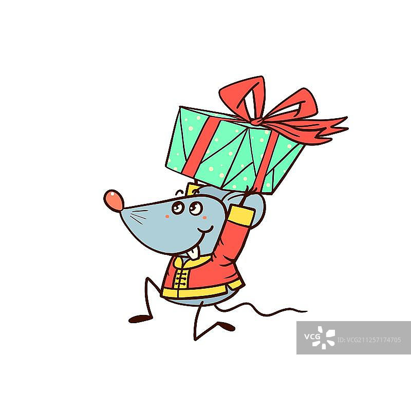 鼠年过年喜庆的老鼠送礼物图片素材