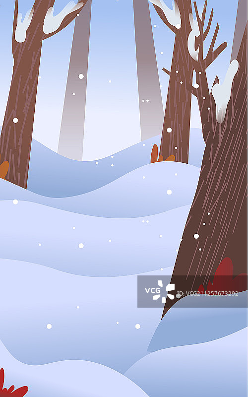 卡通冬季立冬大雪冬天树林森林雪景背景扁平矢量插画图片素材