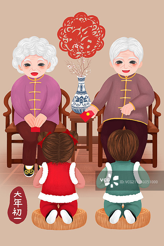 中国过年习俗系列—大年初一给长辈拜年图片素材