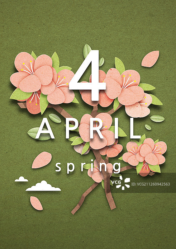 纸，纸艺术，日历，月，四月，樱花，花图片素材