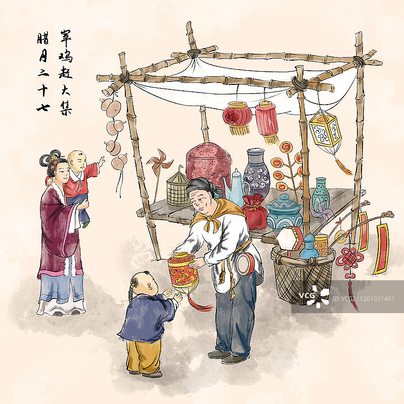 传统节日春节过年习俗之腊月二十七买年货图片素材