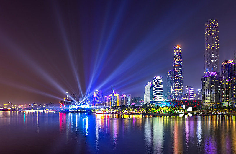 夜景灯光广州城市珠江市中心旅游目的地地标高楼建筑天际线图片素材