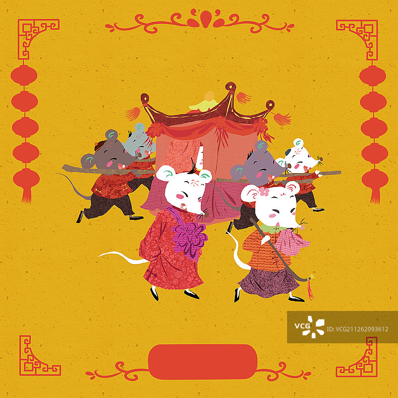 中国风剪纸风2020鼠年春节年俗系列-大年初三老鼠嫁女图片素材