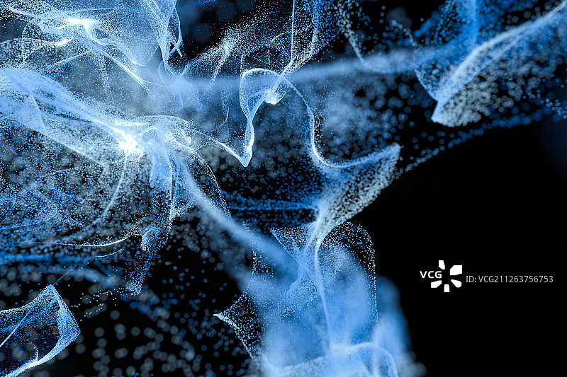 空间中舞动蓝色粒子 三维渲染图片素材