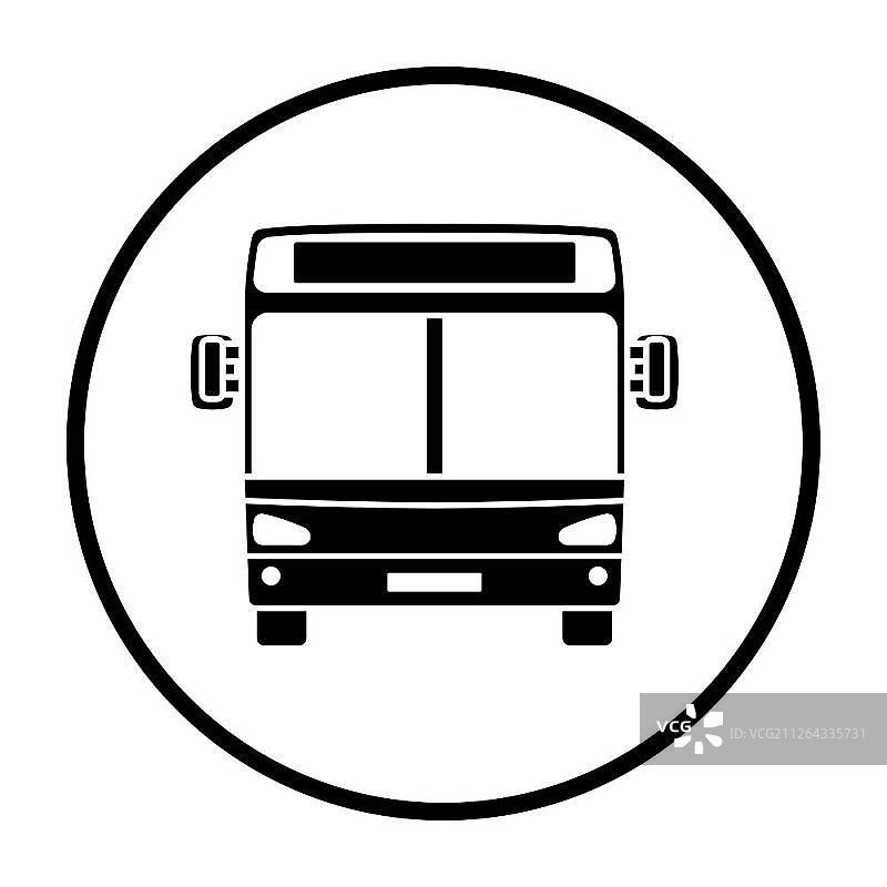城市巴士图标前视图。薄圆模具设计。矢量插图。图片素材