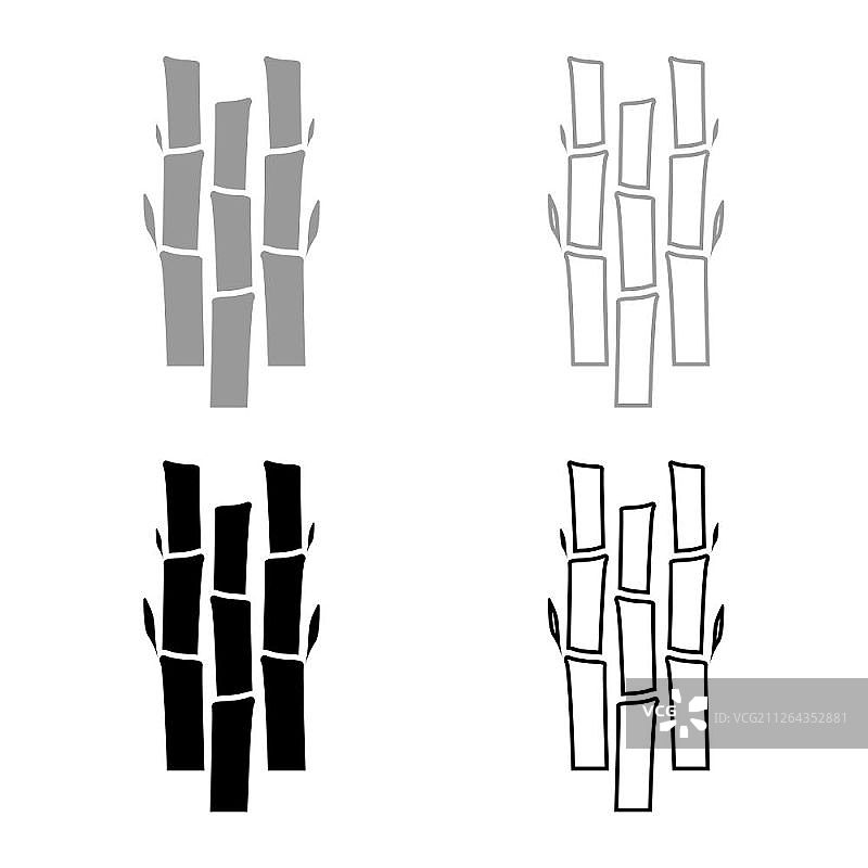竹叶自然植物图标设置黑色灰色矢量插图平面风格简单的形象图片素材