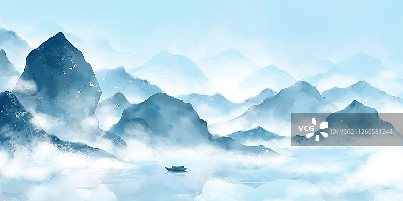 中国风山水风景插画图片素材
