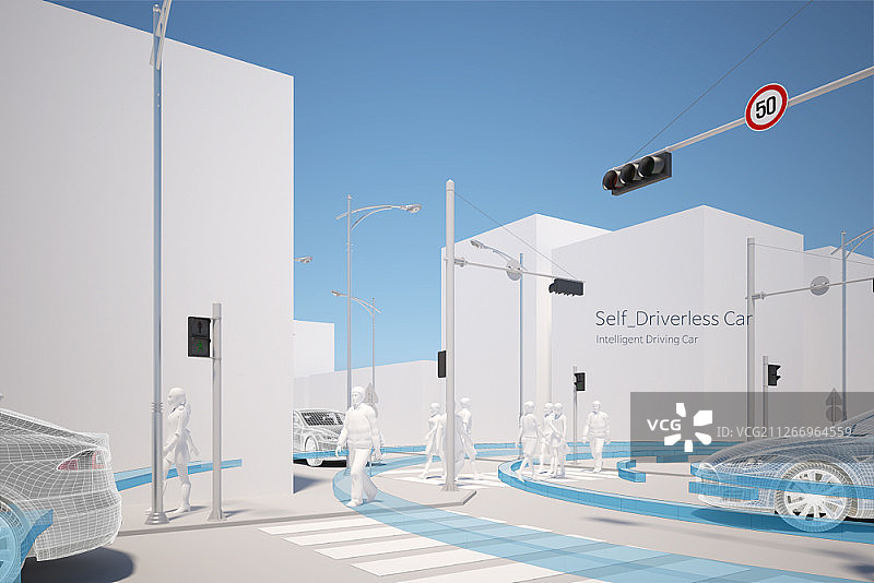 自动驾驶汽车的3D插图图片素材