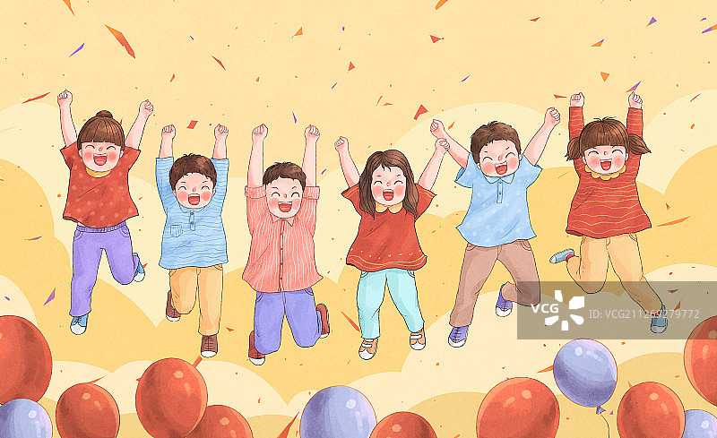 开心跳跃的孩子们儿童节插画4图片素材