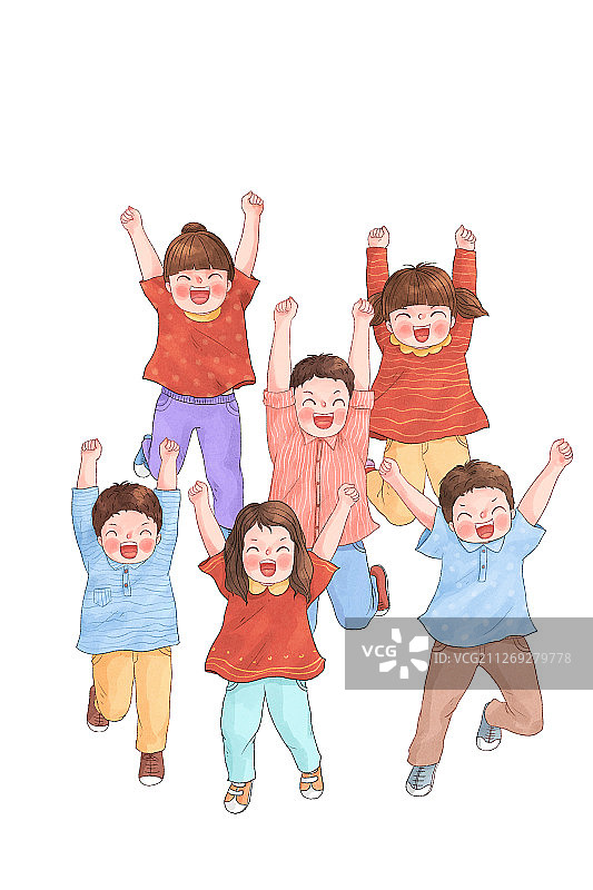 开心跳跃的孩子们儿童节插画人物竖版图片素材