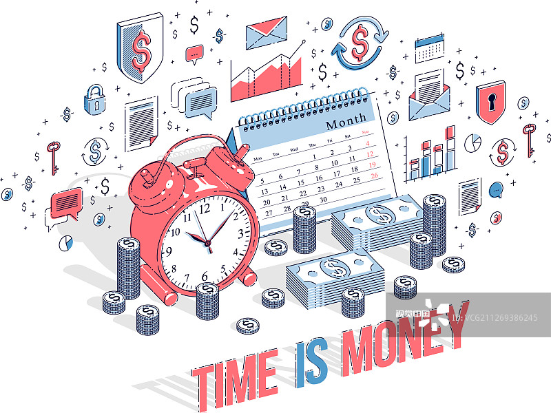 时间就是金钱概念表闹钟用现金图片素材