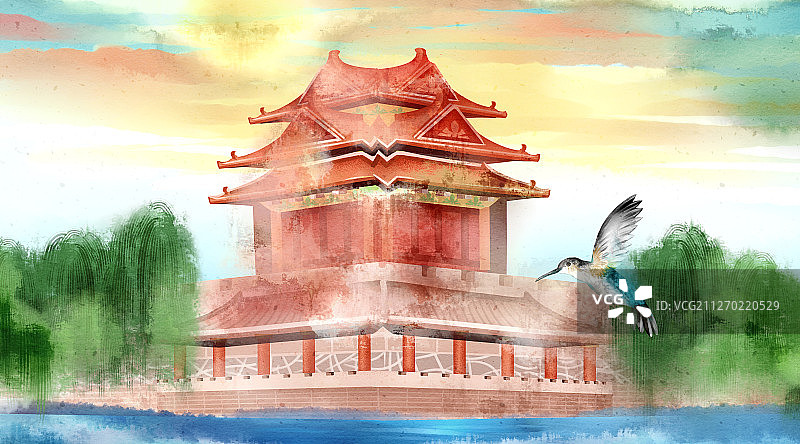 中国风故宫风景角楼插画图片素材
