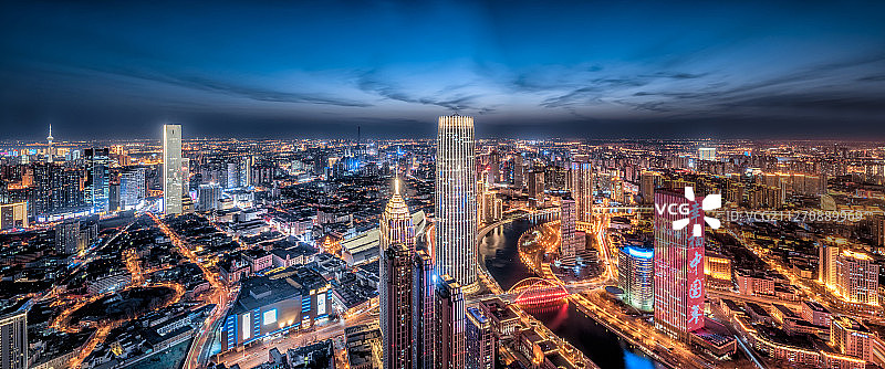 天津市俯瞰津塔CBD夜景图片素材