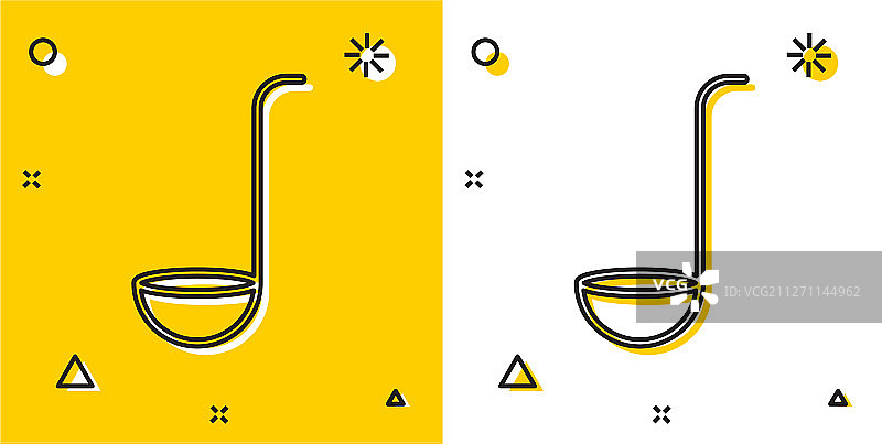 黑色厨房勺图标孤立在黄色和图片素材