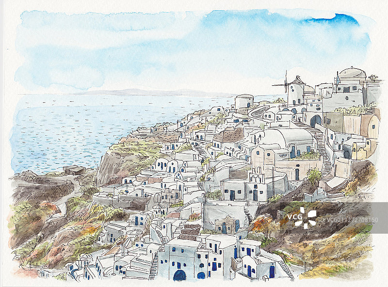 希腊圣托里尼岛的插图图片素材