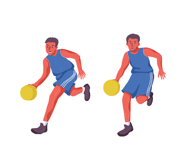篮球运动中运球带球跑动作的手绘插画图片素材