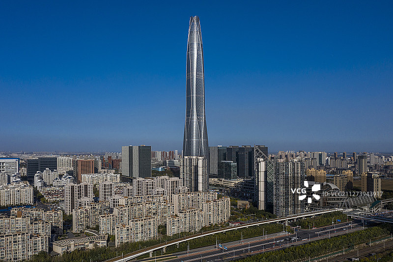 天津 滨海新区  周大福金融中心 现代建筑群 航拍图片素材